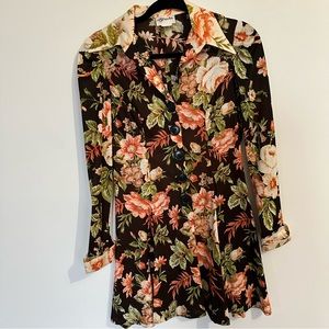 Vintage 1960's Drop Waist Long Sleeve Floral Dress Hand Made